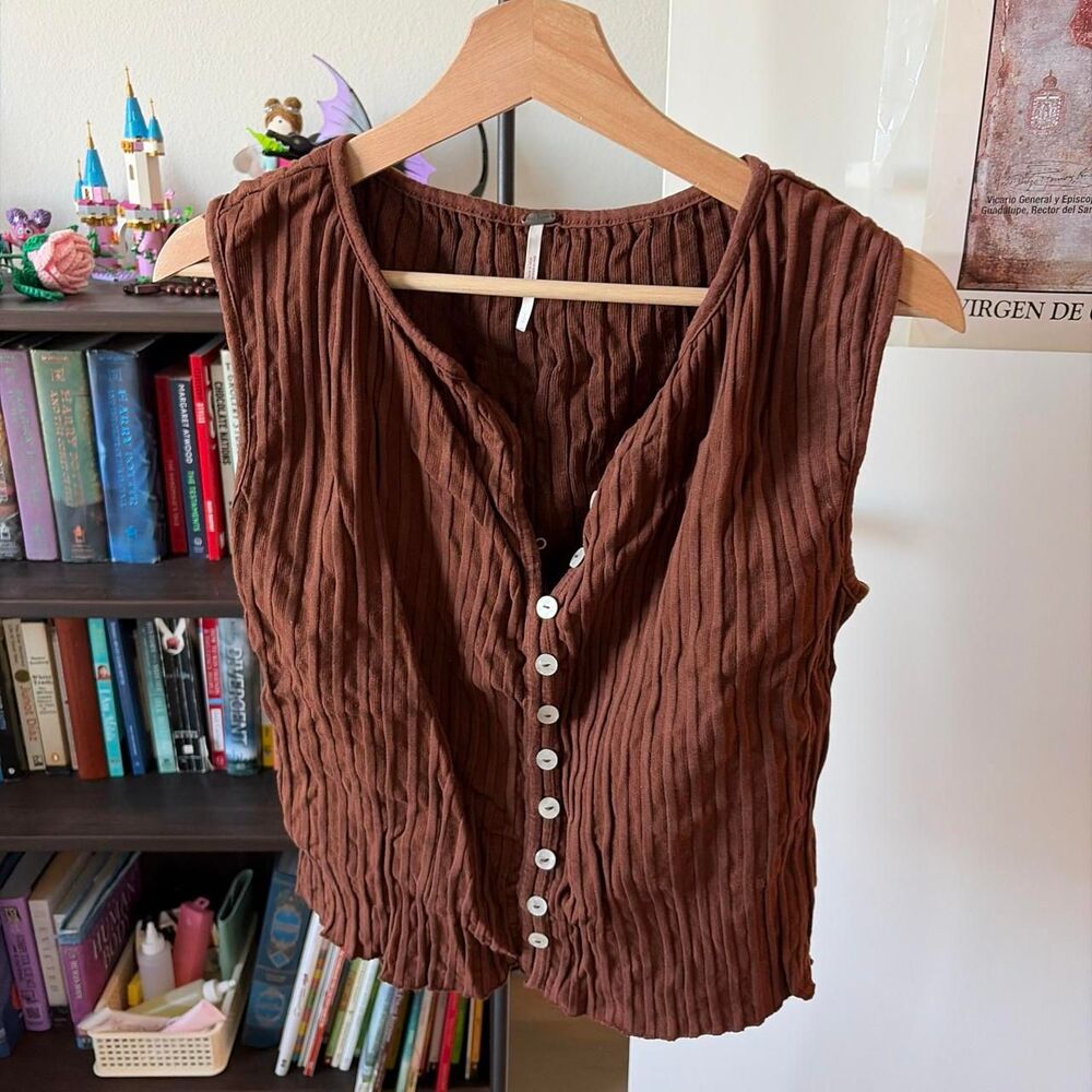 Free People Brown Button-Front Large Top